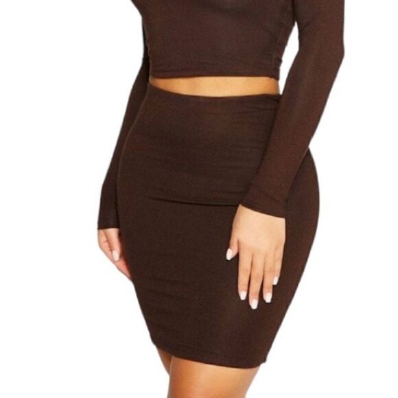 NWT Naked Wardrobe Snatched Mini Skirt In Chocolate Small - Picture 2 of 6